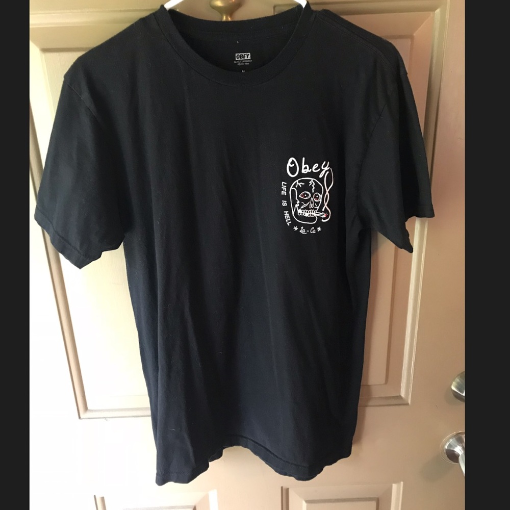Obey Black Tee Shirt With Skull Face